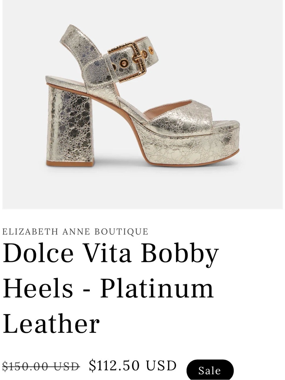 Dolce Vita Bobby Heels - Platinum Leather Metallic Platinum Platform Sandal Heel